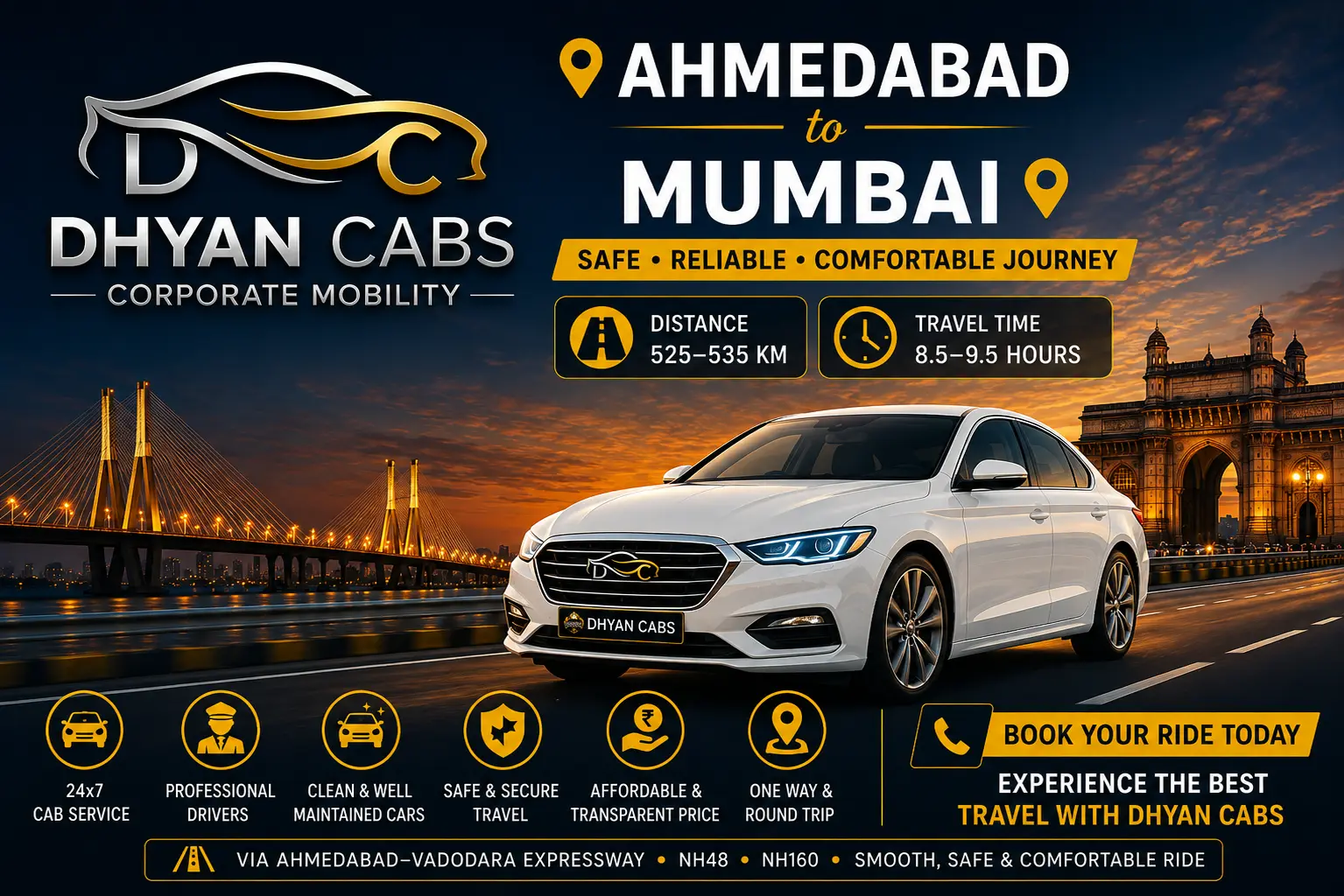Ahmedabad to Mumbai cab route